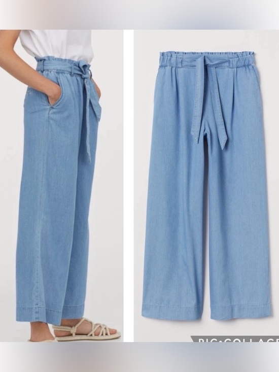 H&M Pants - H&M Paper Bag Light Blue Tie-Waist Wide Leg Pants, Size 6, EUC